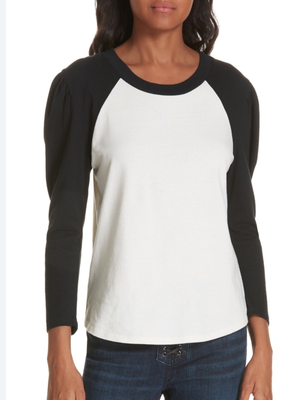 Veronica Beard Josey Baseball Tee NEW Size Large Black & White